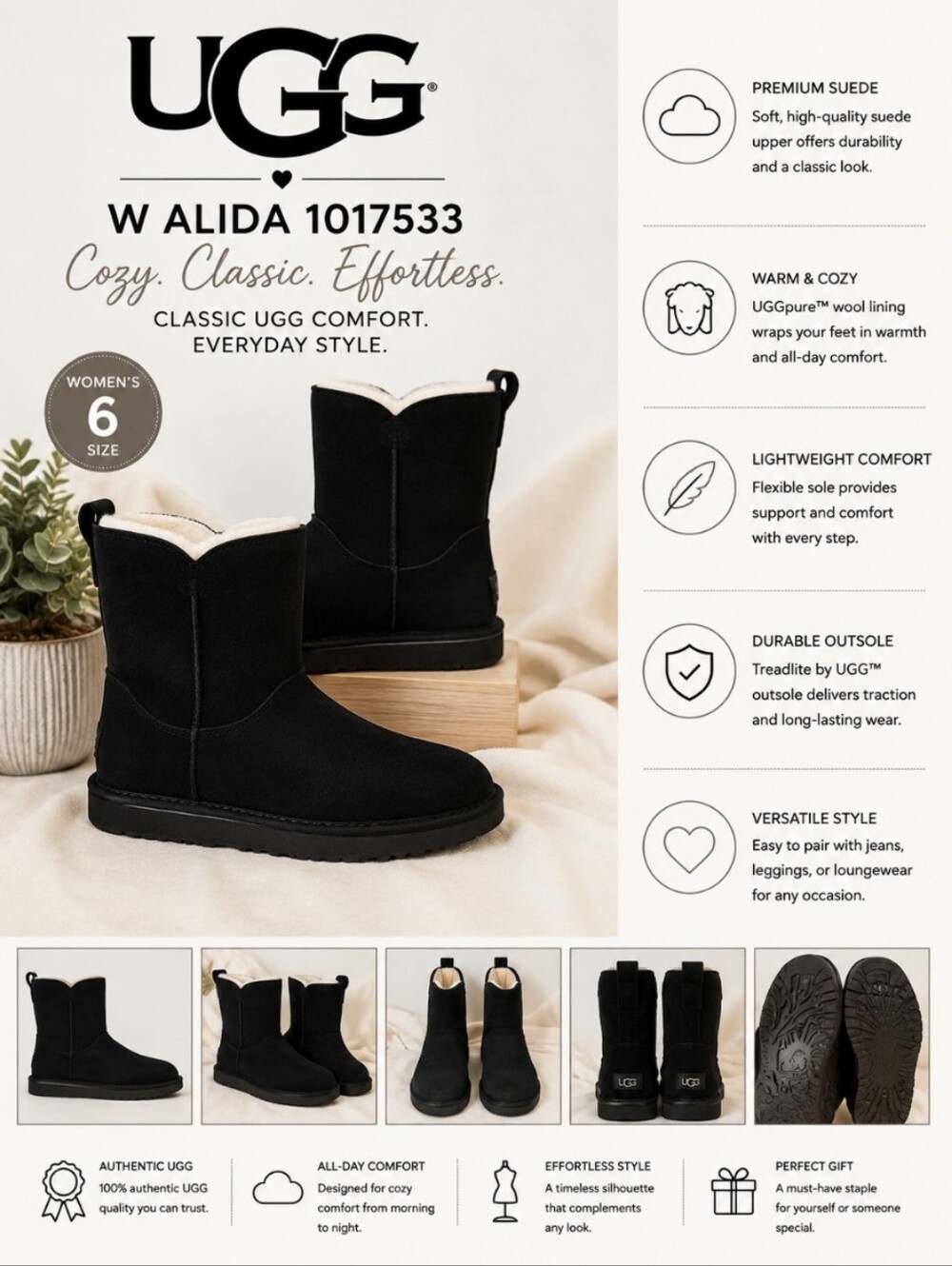 UGG W ALIDA 1017533 Black Boots 6